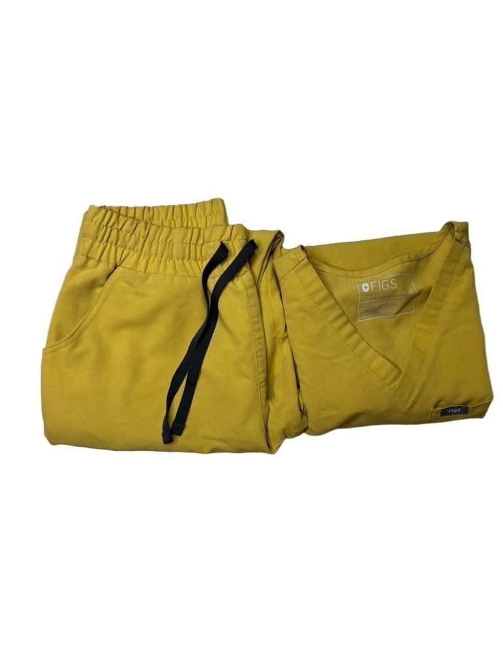 FIGS Technical Collection Scrubs Set Size top-XS, bottom s/t Yellow Mustard
